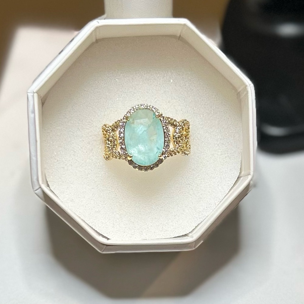 BP Jewelry Resort Wear Gold and Aqua Gemstone Ring size 8